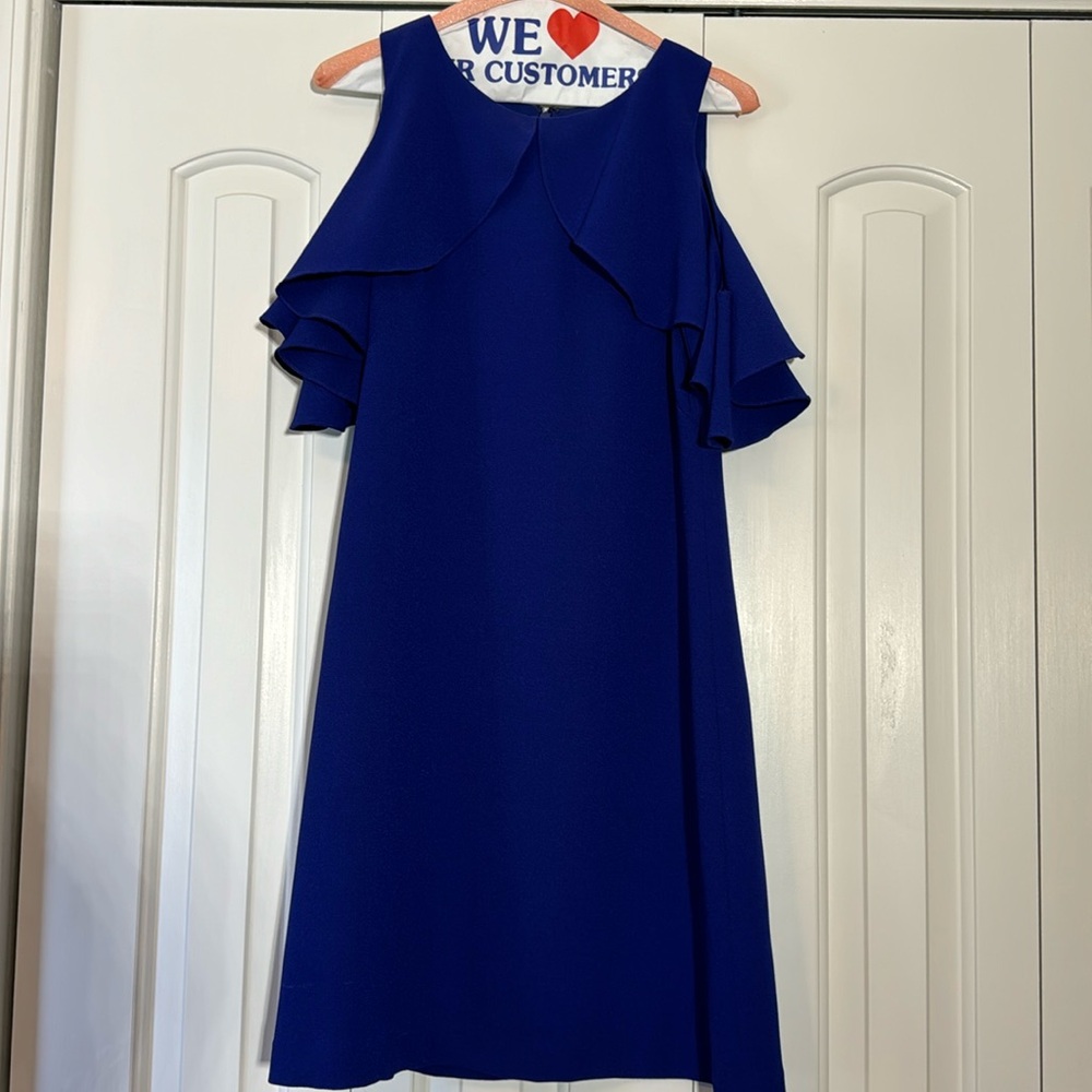 Vince Camuto cobalt blue flutter/cold shoulder sleeve dress